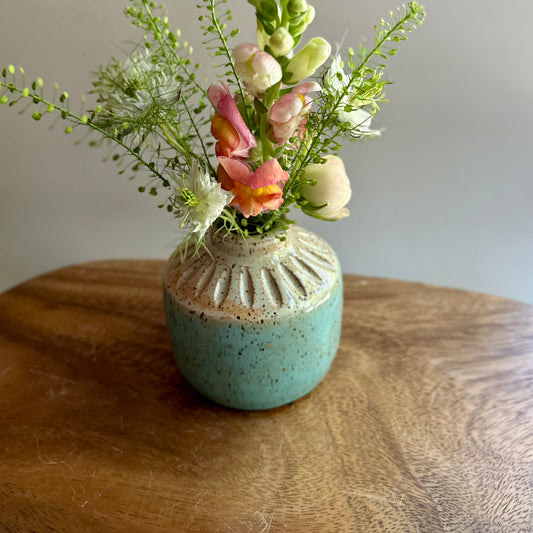 small hand-carved vase • sky blue