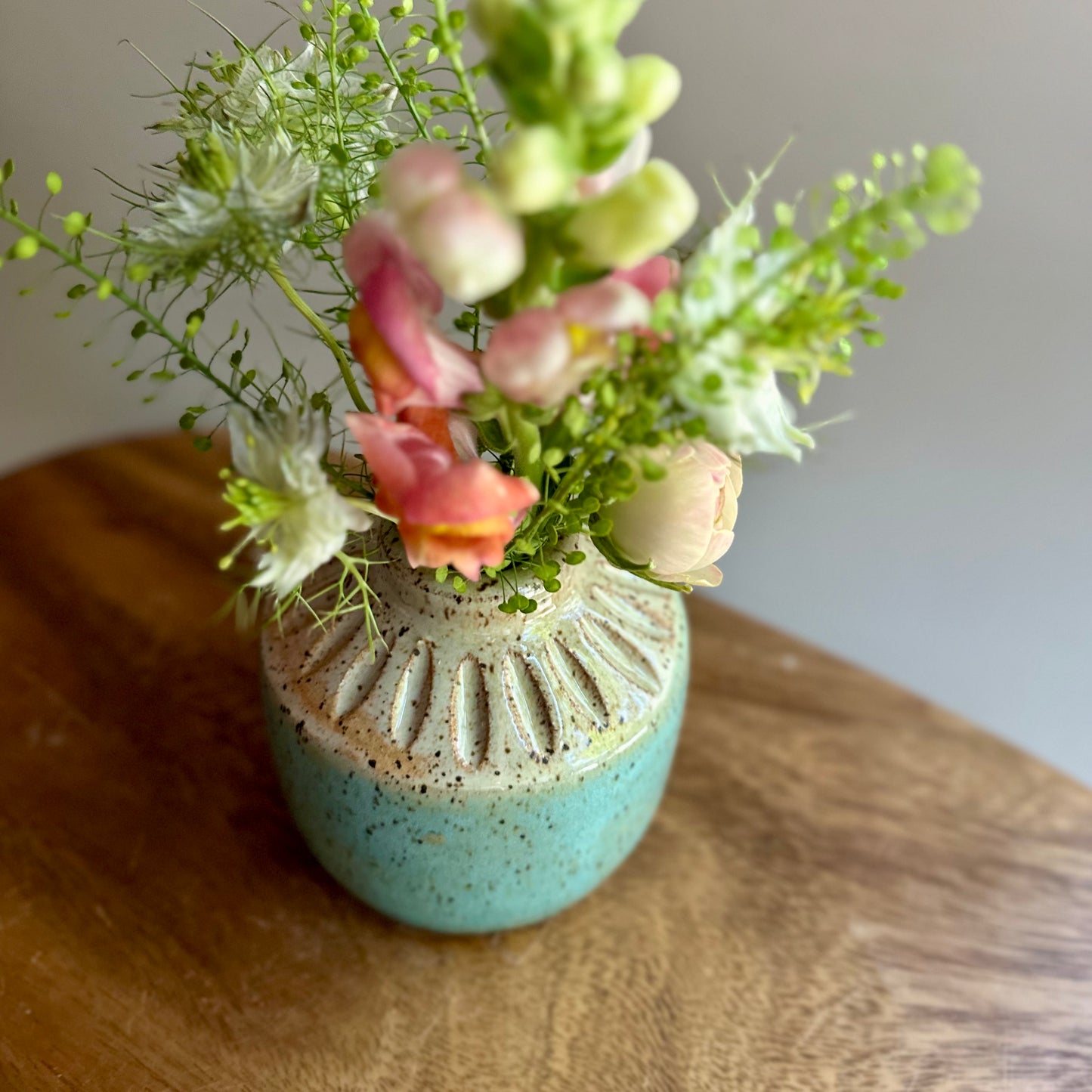 small hand-carved vase • sky blue