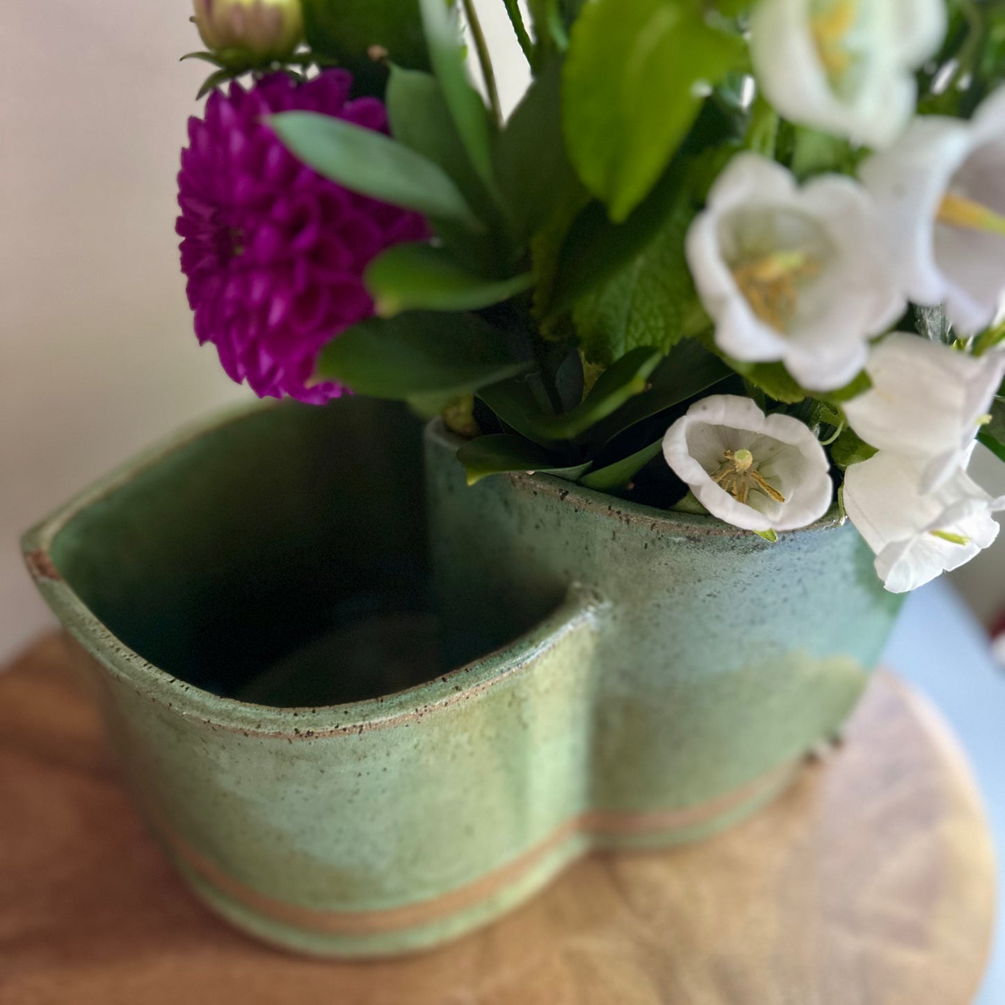 large hand-built double vase • limited edition green