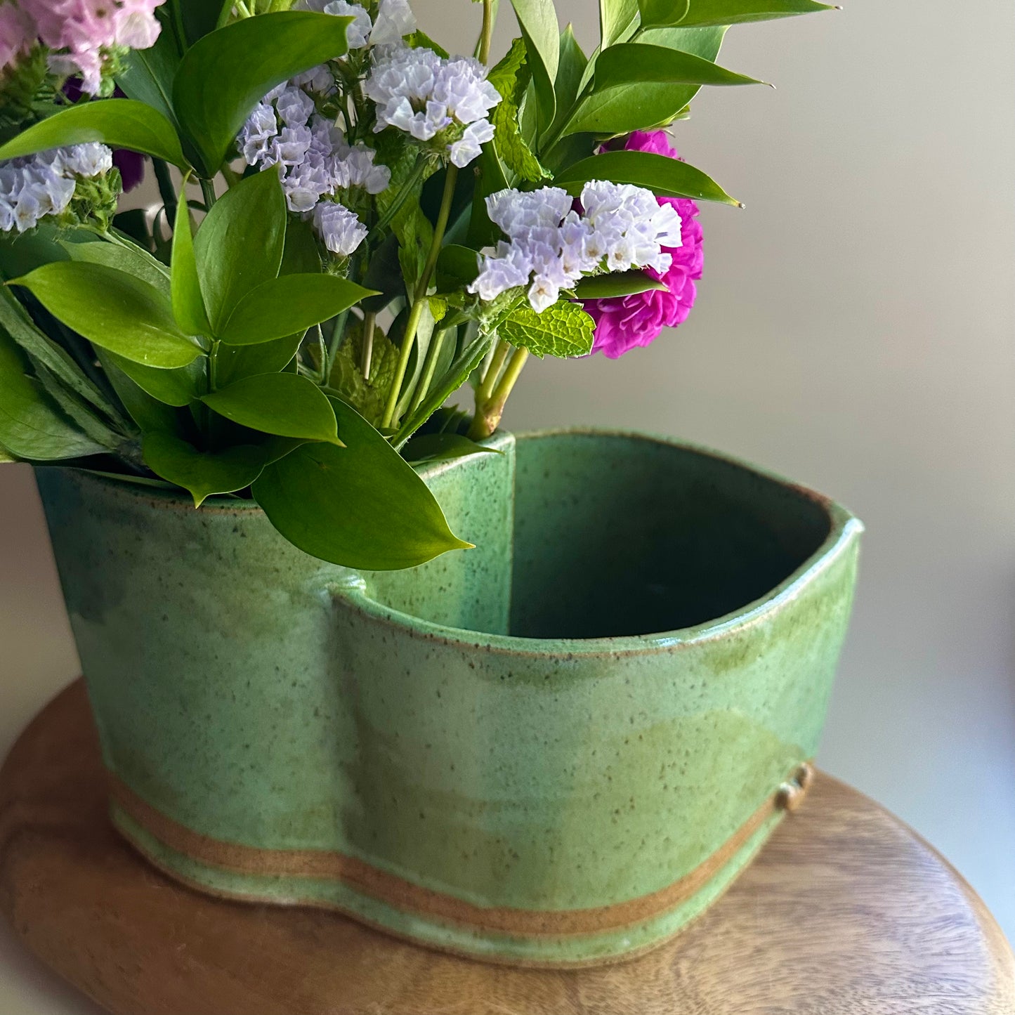 large hand-built double vase • limited edition green