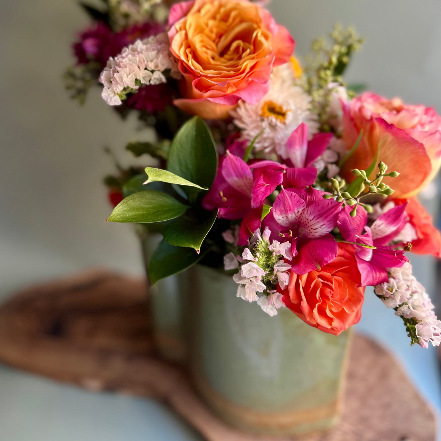 hand-built triple vase • limited edition green