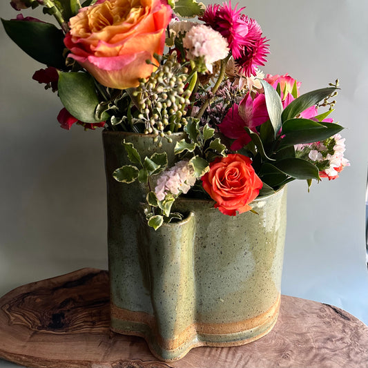 hand-built triple vase • limited edition green