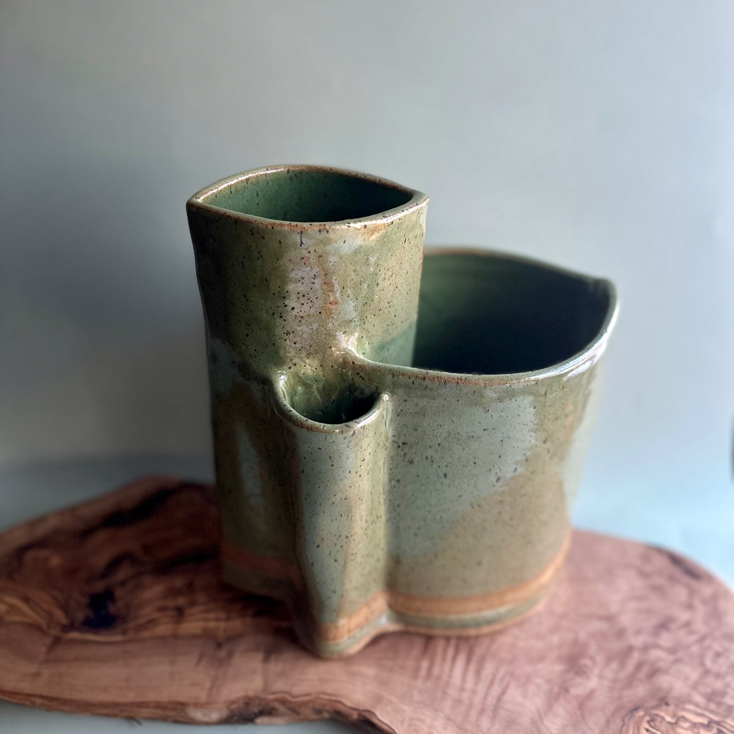 hand-built triple vase • limited edition green