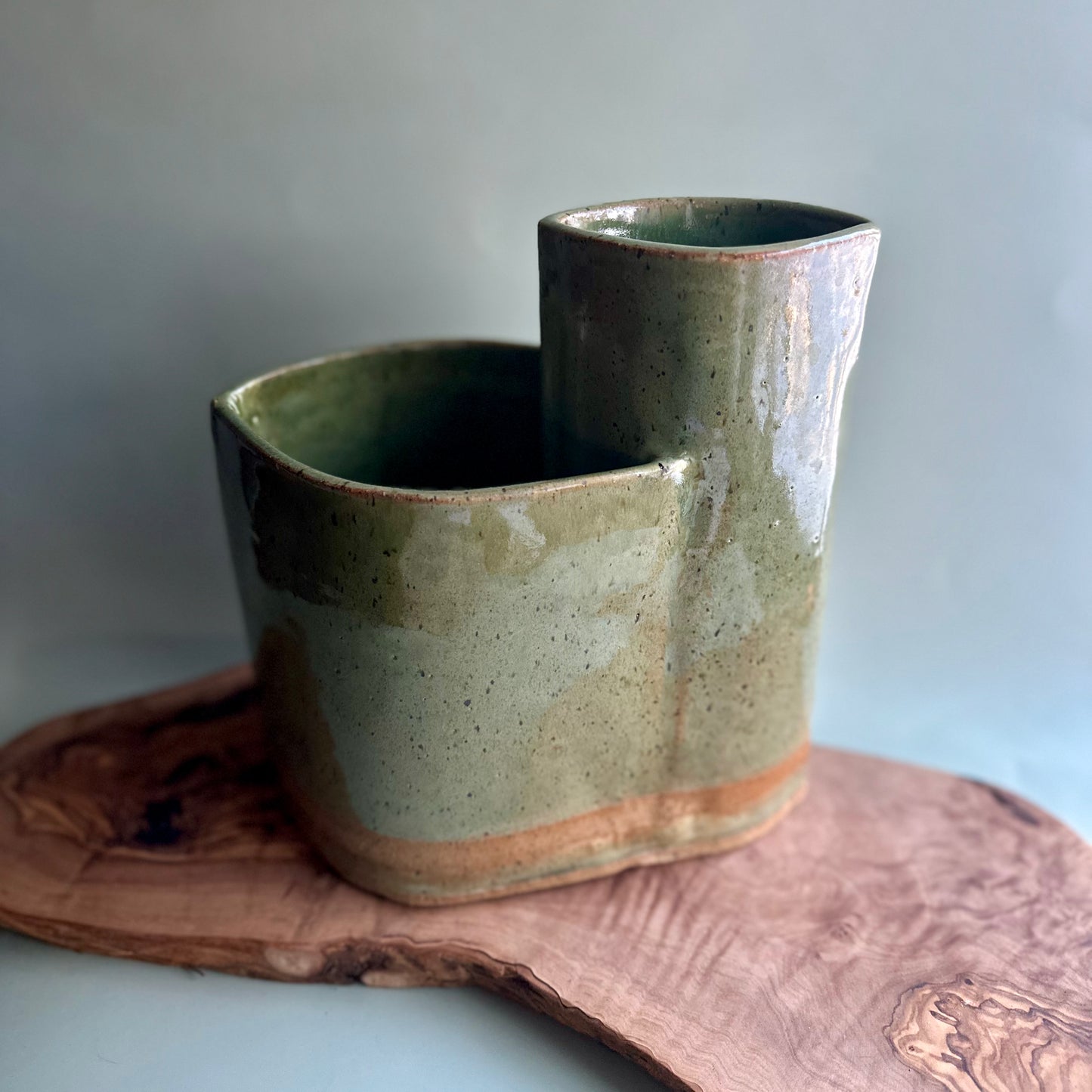 hand-built triple vase • limited edition green