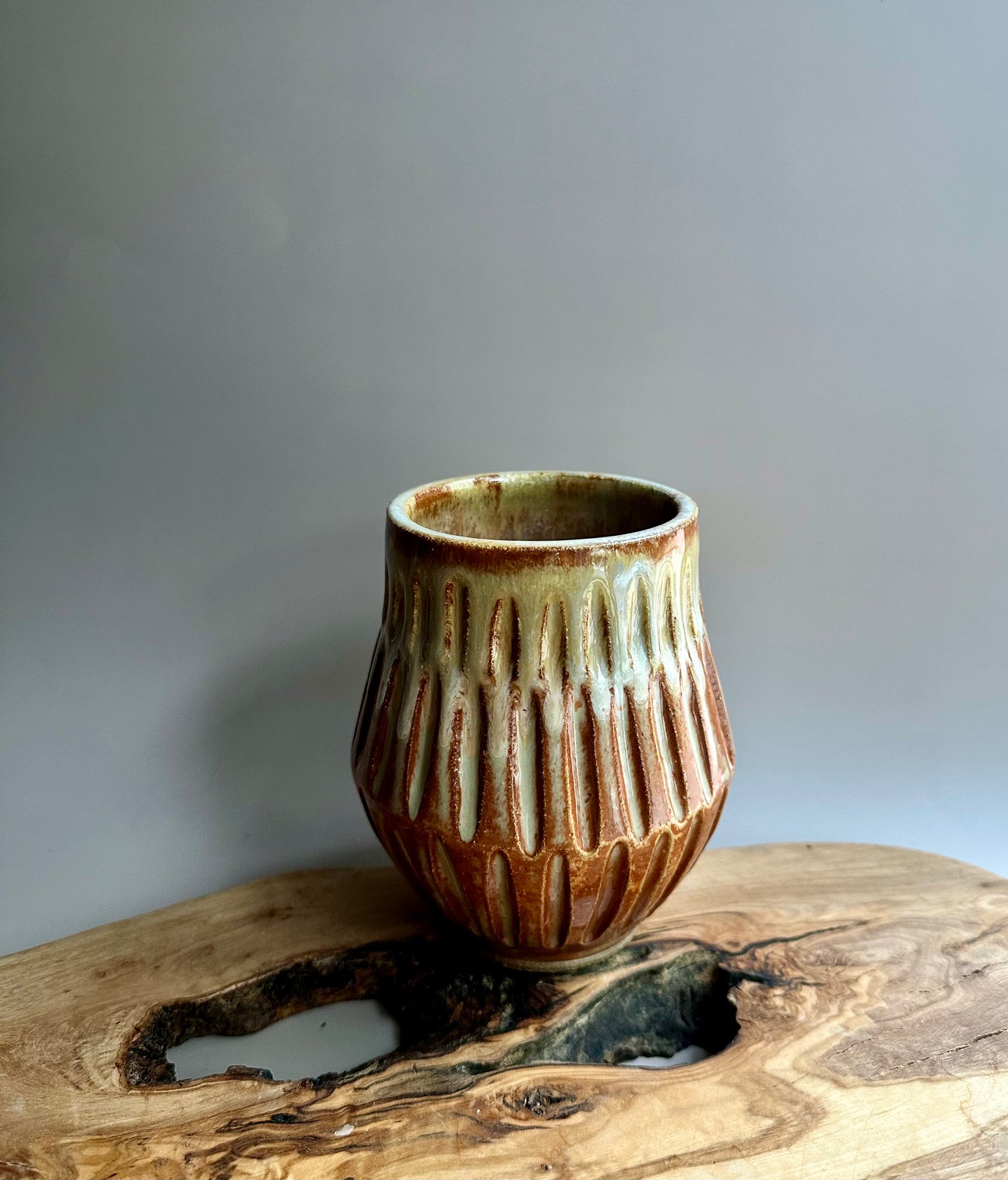 hand-carved vase • burnt marshmallow brown