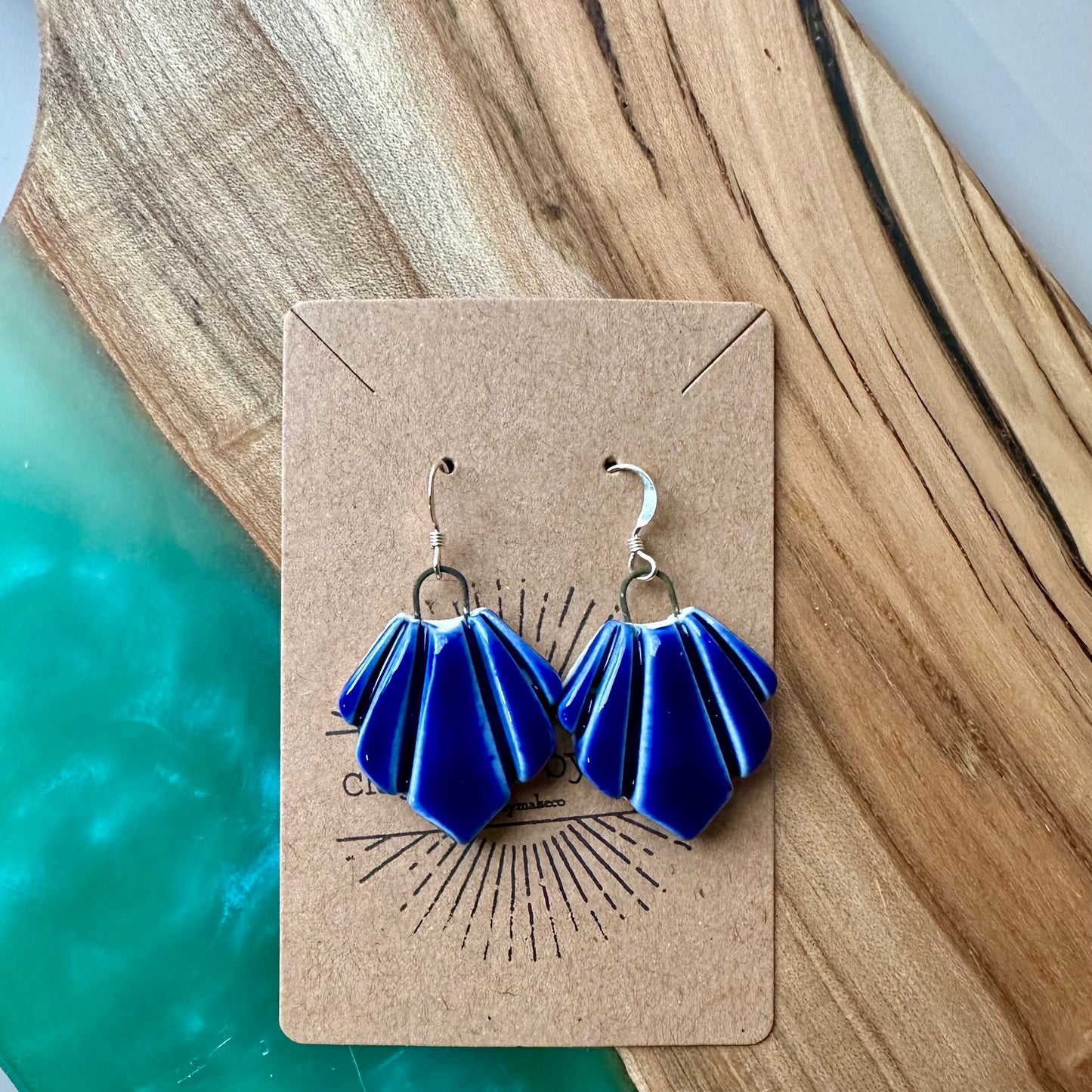 made with love • deep blue dangle fan earrings