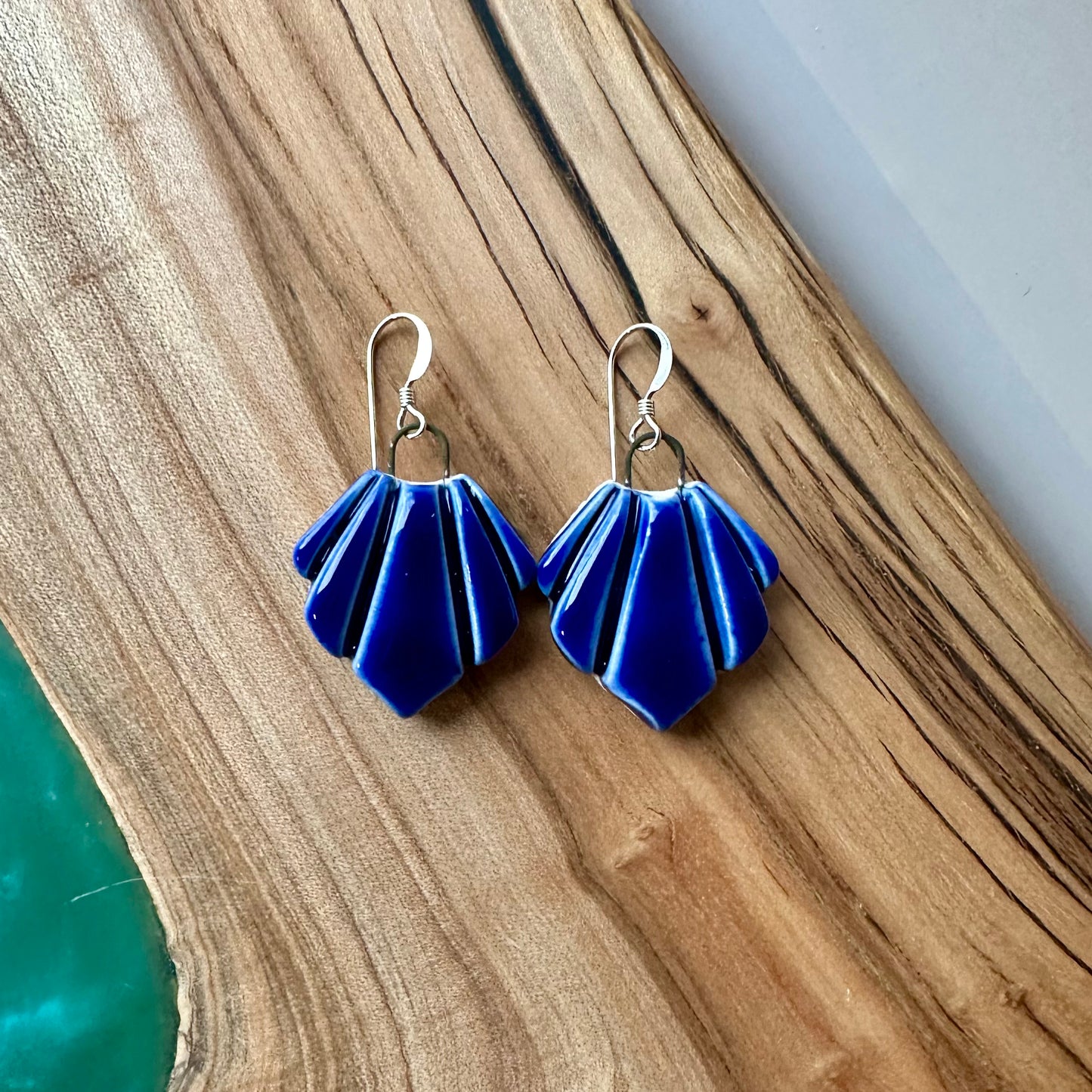 made with love • deep blue dangle fan earrings