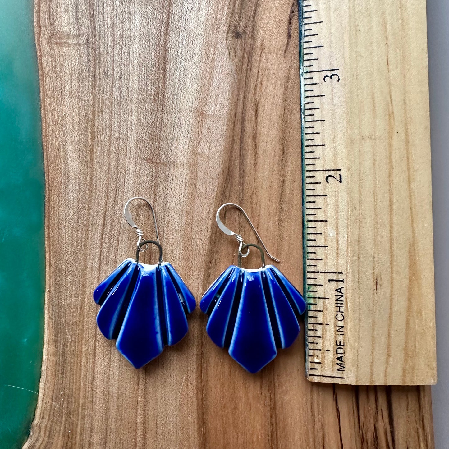 made with love • deep blue dangle fan earrings