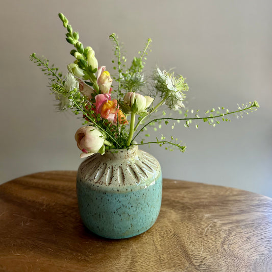 small hand-carved vase • sky blue